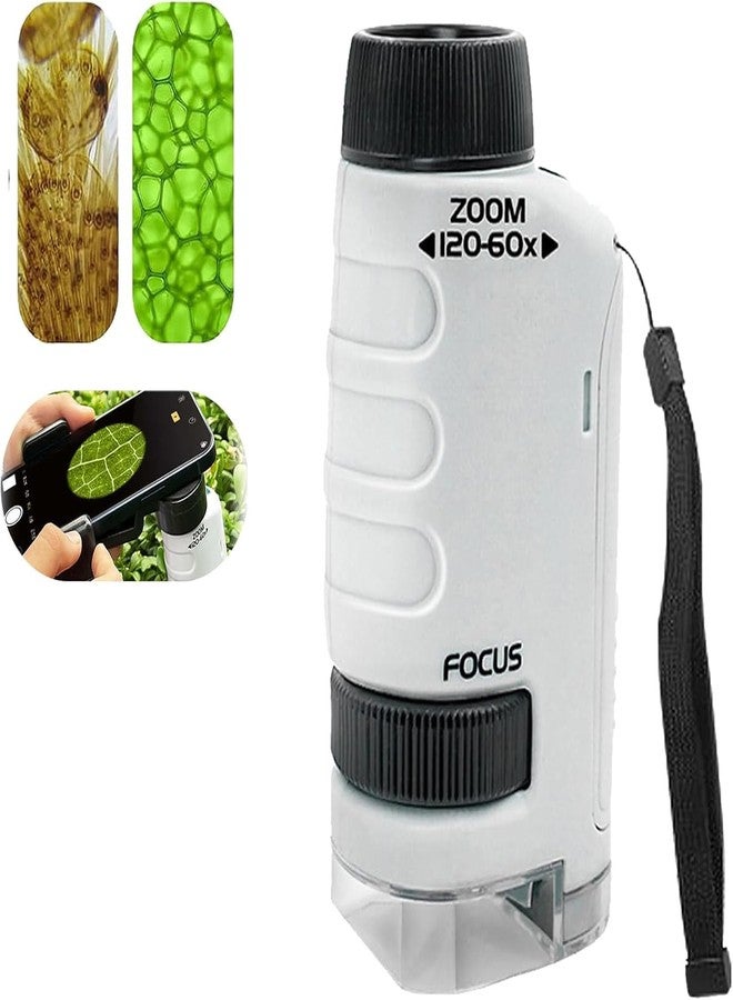 ETZIN مجهر إيتزين مينيسكوب الجيب للأطفال بتكبير من 60x إلى 120x، مجهر ميني لابسترز المحمول للأطفال، مجهر يدوي للتجارب العلمية للأطفال من 6 إلى 12 سنة (أبيض) - Image 1